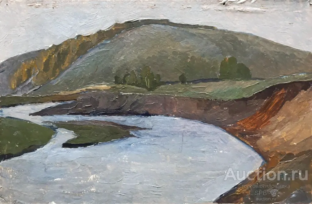 "Горная река" картон масло Решетников О.М. 1964 год-0