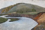 "Горная река" картон масло Решетников О.М. 1964 год