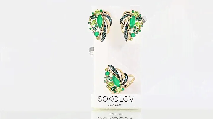 Золотой комплект SOKOLOV с фианитом, хризолитом, агатом, миксом камней и турмалином 726173;715724